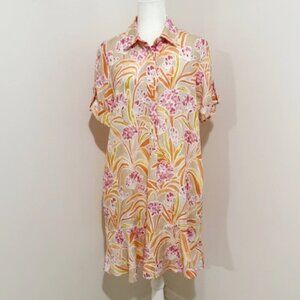 J. McLaughlin Wellesley 100% Linen Shirt Dress Pink Coastal Chic Resort Preppy L